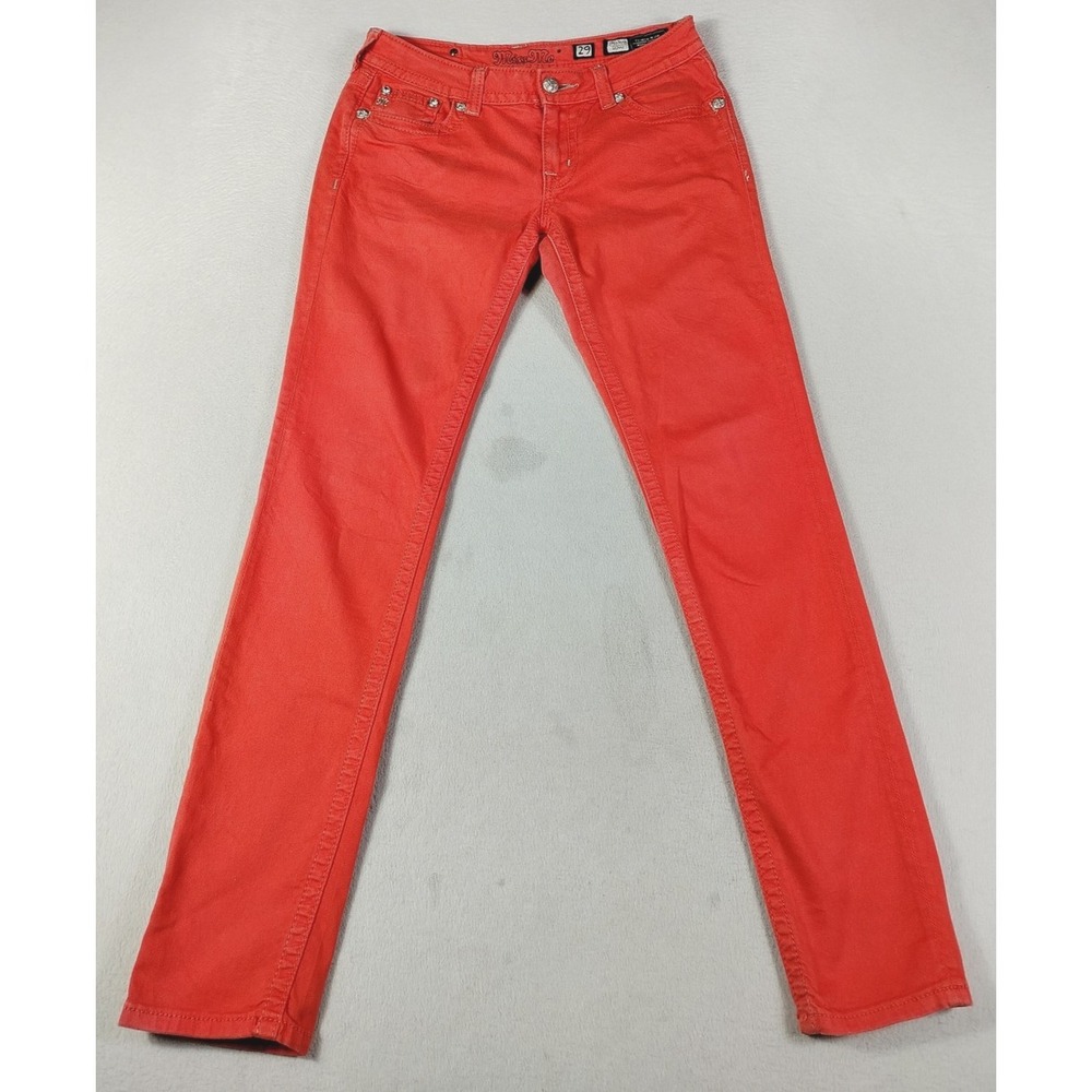 Vintage Miss Me Skinny Jeans Womens 29‎ Orange Low Rise Embroidered Rhinestone